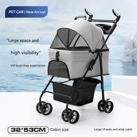 Poussette double pour chien pliable à 4 roues, légère, en Oxford, pour voyages, animaux de compagnie, extérieur, détachable, capacité de 20 kg, adaptable à tous les modèles