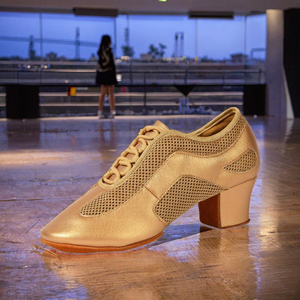 Zapatos de baile Jazz marrones de 3,5 cm para niñas, estilo moderno, suela dividida, <span class=keywords><strong>Ballet</strong></span>, parte superior plana suave, forro de gamuza, parte superior de cuero PU para profesores - Product Image 3