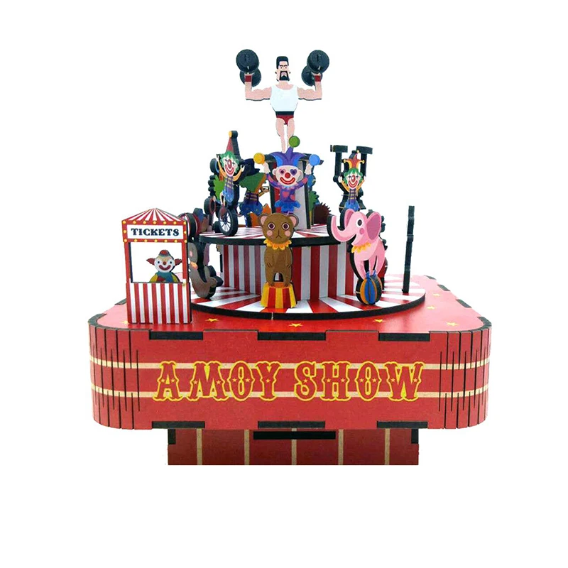 Eco-friendly Red Wooden Carousel Music Box For Gifts