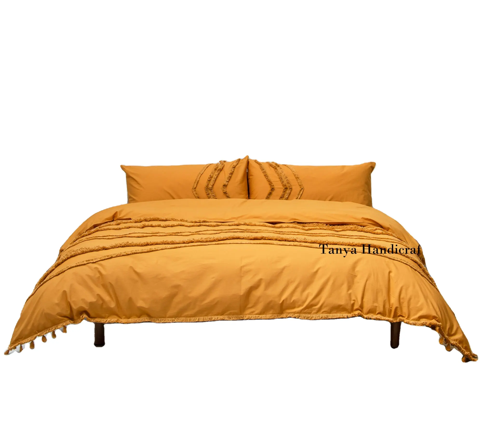 Yellow Tufted Cotton Duvet Cover Boho Queen Size Comforter Cover King Quilt Cover UO Bedding Fringes Bedding Full Duvet