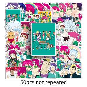 50 pegatinas de PVC impermeables para equipaje, ventana de coche, portátil, con diseño de la caricatura 'La vida desastrosa de Saiki', pegatinas de anime - Product Image 1