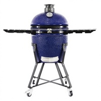 Fourneau Kamado en céramique de 23 pouces, style œuf, pour grillades, fumage, cuisson et rôtissage en extérieur, bleu