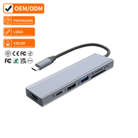 Hub USB Type-C en alliage d'aluminium 6-en-1 avec charge PD 60W pour lecteur de carte SD/MicroSD/TF 1.4 pour ordinateur portable/PC (en stock)