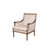 Fauteuil d'appoint rectangulaire en tissu lin avec cadre en bois de style français, confortable et rembourré, pour appartement, salon, hôtel