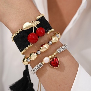 Bracelet tressé fait main en cuivre plaqué or 18 carats avec breloque cerise personnalisée, nouvelle mode, vente chaude <span class=keywords><strong>BD</strong></span>-D1181 - Product Image 1