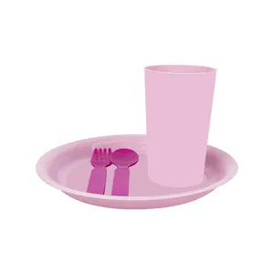 4 Piece Child Safety Cutlery Set Cute Food Bowl Spoon Fork Set Cartoon Cutlery Kids Dinner Plate Set