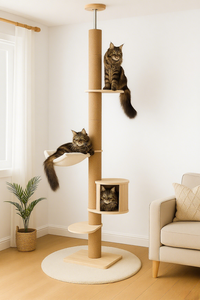 Luxuriöser 4-stöckiger Katzenbaum im modernen Stil aus Hanf, vom Boden bis zur Decke reichend, robustes Holz, umweltfreundlich, kartonverpackt für den Innenbereich - Product Image 4