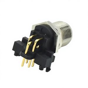 Conector Industrial M12 A Codificado de 5 Pines, Hembra y Macho, Angulado, Montaje Trasero en PCB, Contacto Curvo, Macho, Rosca, Metal - Product Image 4