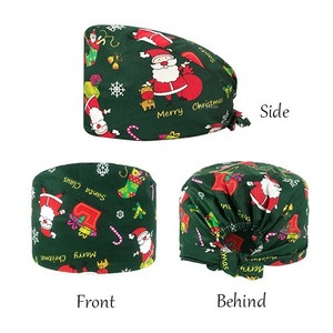 Bonnet d'infirmière chirurgicale à serviette de sueur boutonnée réglable de la série de Noël pour les femmes, chapeau de travail anti-poussière en pur coton pour les médecins - Product Image 1