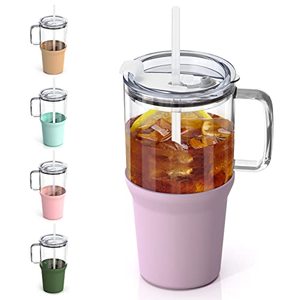 Hot Sale Modern Multifunction <b>Reusable</b> Silicone Sleeve Glass Tumbler <b>Iced</b> <b>Coffee</b> <b>Cup</b> Portable Travel with Straw Lid - Product Image 1