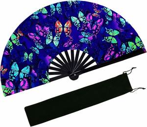 Abanico Plegable Grande con Diseño de Mariposa Reactivo a los Rayos UV, Abanico de Kung Fu con Bolsa de Almacenamiento para Fiestas y Festivales - Product Image 1