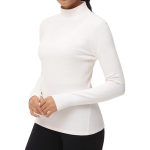 FOXA Camiseta térmica de manga larga con cuello simulado para mujer, con orificio para el pulgar, ropa interior de forro polar suave - Product Image 1