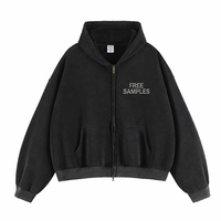 Sweat à capuche zippé en molleton brossé 350 GSM délavé, style streetwear américain, veste zippée pour homme, coupe oversize, vente en gros, logo personnalisé