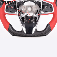 Volant en fibre de carbone avec cuir perforé rouge, 2021 LED, pour Honda Civic, nouvelle collection