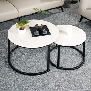 Set di 2 tavolini da caffè di nidificazione rotondi per piccoli spazi cerchio Accent tavoli per soggiorno balcone ufficio-risparmio di spazio durevole - Product Image 1
