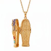 Collier Pendentif Ouvertable Chat Bastet Mummie Égyptienne Ancienne en Cuivre Doré, Nouveaux Bijoux Exquis pour Femme, Vente en Gros, Idéal Cadeau