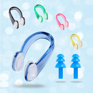Jiehu – ensemble de bouchons d'oreilles et pince-nez en silicone AC-5, kit de natation souple pour adultes et enfants, bleu, rose, vert, jaune, noir, couleur unie - Product Image 1