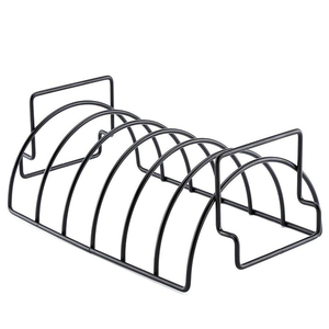 Support à côtes de bœuf en acier au carbone antiadhésif pour fumer et griller, support de rôtissage robuste compatible avec les grils à charbon et à gaz, et les fours - Product Image 3