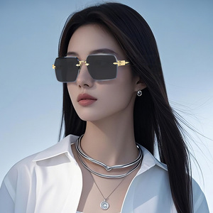 Nuevas Gafas de Sol Sin Marco con Lentes Biseladas UV400 para Mujer, Lentes de PC con Degradado Negro, Protección Solar Tipo 3 - Product Image 3