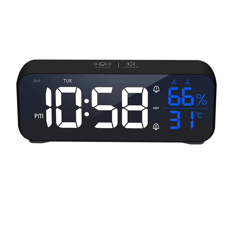 Reloj despertador de música LED con Control de voz y humedad, alarma Dual, relojes digitales recargables