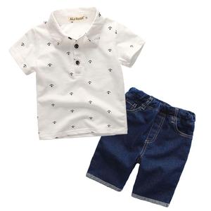 Ensembles de vêtements d'été pour enfants en gros 2019, ensembles de 2 pièces pour bébés garçons, polo à manches courtes avec short en jean, ancre de marin - Product Image 2