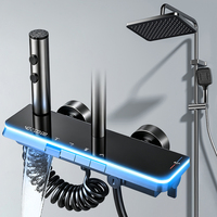 Ensemble de douche numérique haute pression avec affichage, 4 fonctions : pommeau pluie, douchette à main, cascade, mitigeur eau chaude et froide - Vente en gros usine