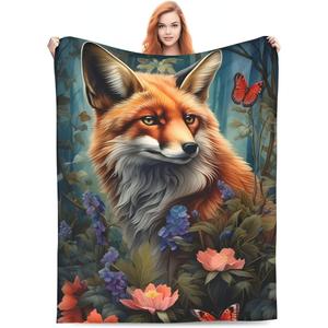 Orange Fox Moon Stars <b>Flannel</b> Blanket Throw Blanket Nap Blanket Skin Friendly Reversible for Home Office Nap Custom Print - Product Image 5