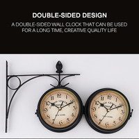 Fer forgé Antique rond suspendu au mur Double face classique rétro Station horloge lustre horloge murale suspendue