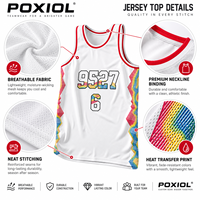 Maillot de basket vintage personnalisé, uniformes d'équipe rétro à rayures arc-en-ciel par sublimation, hauts de basket respirants pour jeunes et adultes