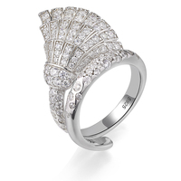 Mode Zircon Plume Anneau Bijoux 925 Sterling Silver Plume Fan Anneaux pour Femmes