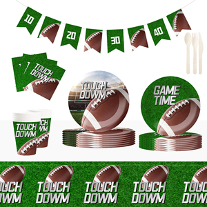 Juego de Vajilla Deportiva DAMAI con Elementos de Rugby, Incluye Platos Redondos de Papel, Vasos y Servilletas, para 8 Personas - Product Image 3