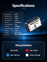 Lecteur CAN BUS sans contact pour l'acquisition de données sur les véhicules, intégration de traceur GPS, gestion de flotte FMS, 10V - 30V