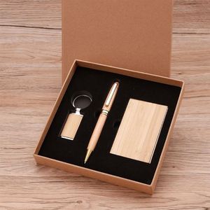 Bamboo Keychain Set Business <b>Card</b> <b>Box</b> Gift Enterprise Company Staff Meeting Business Gift Set of Bamboo and Wood - Product Image 3