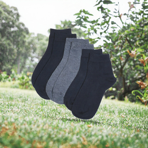 Fabricant OEM personnalisé de chaussettes courtes, couleur unie, tricotées, respirantes, pour usage décontracté, pour adultes, mélange bleu marine et gris - Product Image 3