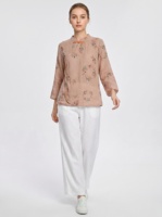 Cheongsam/Qipao Tradicional Chino para Mujer, Manga Larga, Gasa de Algodón Transpirable y Suave, Cierre Diagonal, Estampado con Botones de Rana