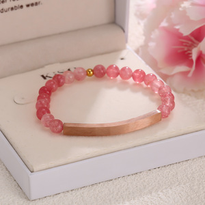 Pulsera <span class=keywords><strong>de</strong></span> tubo curvado <span class=keywords><strong>de</strong></span> acero inoxidable grabada en blanco con cuentas <span class=keywords><strong>de</strong></span> piedra natural <span class=keywords><strong>de</strong></span> 6 mm, regalo <span class=keywords><strong>de</strong></span> cumpleaños CE para parejas, amantes, corazón bondoso - Product Image 1