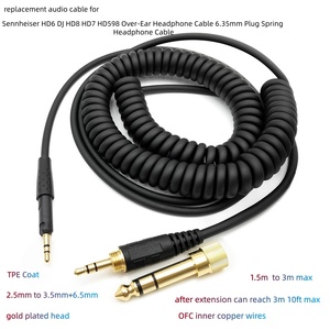 <span class=keywords><strong>Cable</strong></span> de Repuesto para Auriculares HD6 HD8 HD7 HD598, Diseño de Resorte, 1.5m, Revestimiento de PVC, Conductor OFC - Product Image 2