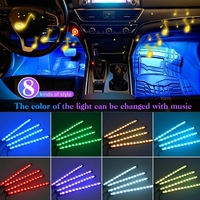 Lumières d'ambiance LED RGB pour voiture, 48 LED, bande lumineuse intérieure avec USB/allume-cigare, barre de décoration, télécommande