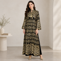 Abaya à imprimé géométrique doré, col montant, manches cloche à pompons, robe longue ample, Kaftan musulman de Dubaï, Robe islamique, 4 couleurs, OEM