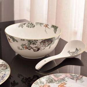 Service de vaisselle de luxe en porcelaine fine 32 pièces assiette en porcelaine de la forêt et bol à vaisselle cuillère ensemble de dîner - Product Image 4