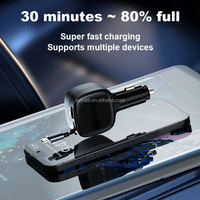 Chargeur de téléphone portable super rapide 60W avec câble rétractable, adaptateur de chargeur de voiture multi USB Type-C PD 3.0 pour iPhone