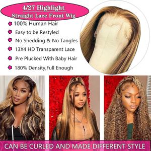Highlight Raw Indian <b>Hair</b> Virgin <b>Human</b> <b>Hair</b> <b>Lace</b> <b>Frontal</b> <b>Wig</b> 13x4 Bone Straight Swiss HD <b>Lace</b> Front <b>Wigs</b> for Black Women - Product Image 6