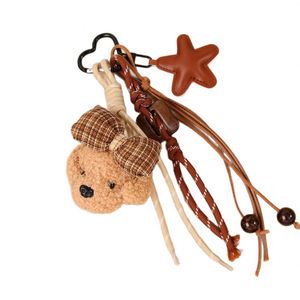 Llavero de peluche vintage con cabeza de perro, lazo a cuadros y cordón trenzado con estrella, colgante para bolso, accesorio de moda suave y ecológico, personalizado - Product Image 5
