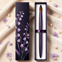 Pinceau à ongles en acrylique avec manche métallique violet, logo personnalisé, 100% pur Kolinsky, pour la pose d'ongles en acrylique - Vente en gros
