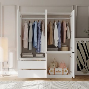 Ultimo organizzatore di vestiti portatili armadio Mdf grande camera da letto 4 porte disegni bambino in legno bambino due cassetti armadio armadio - Product Image 4