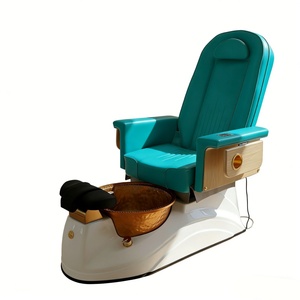 Sillón de Pedicura Eléctrico de Lujo con Tazón de Cobre, Estación de Pedicura Reclinable de Cuero Morado con Reposabrazos de Madera, Masaje de Pies - Product Image 3