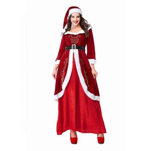 2025 nouveaux styles meilleure vente vin rouge longue robe <span class=keywords><strong>costume</strong></span> de noël pour les femmes - Product Image 1