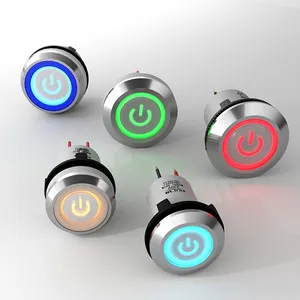 New Design 22MM IP67 Waterproof Led illuminated 220V AC Start Button Metal Flat Head Push Button Switch With Wire