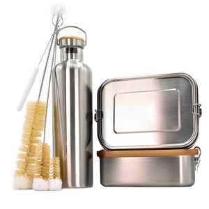 Boîte à bento en fibre de bambou, double bouton, étanche, boîte à lunch pour enfants et adultes, boîte à lunch en acier inoxydable, école, <span class=keywords><strong>travail</strong></span>, avec bouteille d'eau - Product Image 1