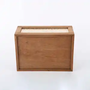 Keranjang meja kayu, perlengkapan kantor keranjang penyimpanan anyaman rotan persegi panjang, kotak penyimpanan bambu